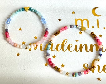 Armband Set Mutter-Tochter Mama Mini ME Freundschaftsarmband Geschenk Set BFF Freundin Memory Einschulung  Perlen Perlenarmband gold Pastell