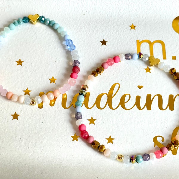 Mother-Daughter Bracelet Set, Mummy Mini ME Friendship Bracelet Gift Set, BFF Girlfriend, Memory, First Day of School, Beaded Bracelet, Gold Pastel