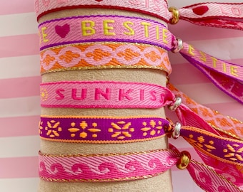 Festival bracelet fabric bracelet Ibiza style statement text summer neon boho hippie good vibes waves smiley gift friendship bracelet Mother's Day