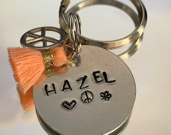 Hundemarke Name personalisierbar Haustier ID Dog Tag Telefonnummer Metall handgestempelt Motiv Boho rund doppelseitig Namensanhänger Simpel