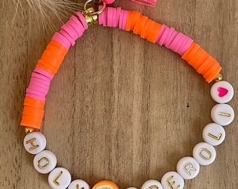 Aperol bracelet, summer bracelet, pearls, pearl bracelet, summer pearls, Happy Jewelry, elastic, neon, Heishi neon, holy aperoli
