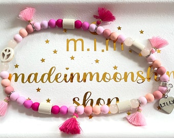 Markenband EM Keramik Kette Zeckenhalsband "Think PINK"  Hund Hundemarke Schmuckkette Hundekette Boho Anhängerkette Ibiza