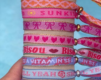 Festival bracelet new designs fabric bracelet Ibiza style statement text summer neon boho hippie good vibes waves smiley friendship bracelet