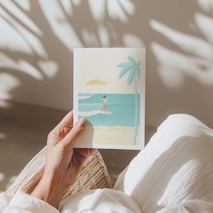 Carte Guadeloupe - Le Helleux Surf - 12x17cm // Illustration, Décoration, Art mural, Carte postale
