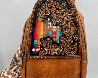 Tooled Leather Crossbody Bag| Travel Bag | Custom Tooled leather Crossbody Bag | Sling Bag