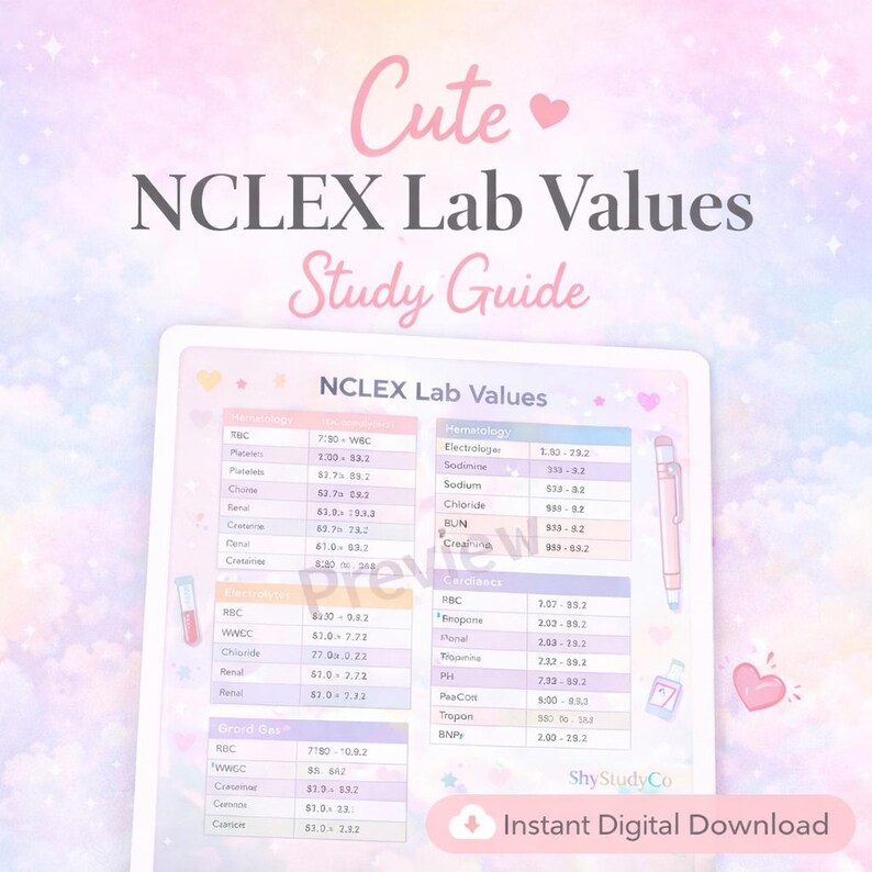 Nursing Lab Values Cheat Sheet – NCLEX Study Guide PDF - Etsy