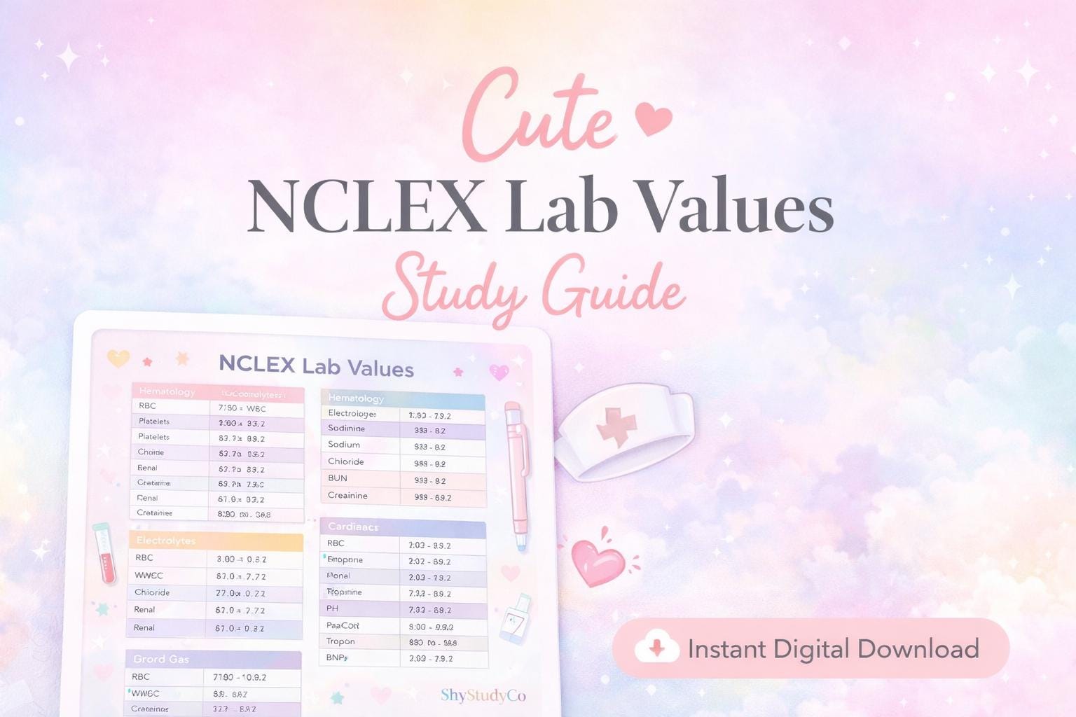 Nursing Lab Values Cheat Sheet – NCLEX Study Guide PDF - Etsy