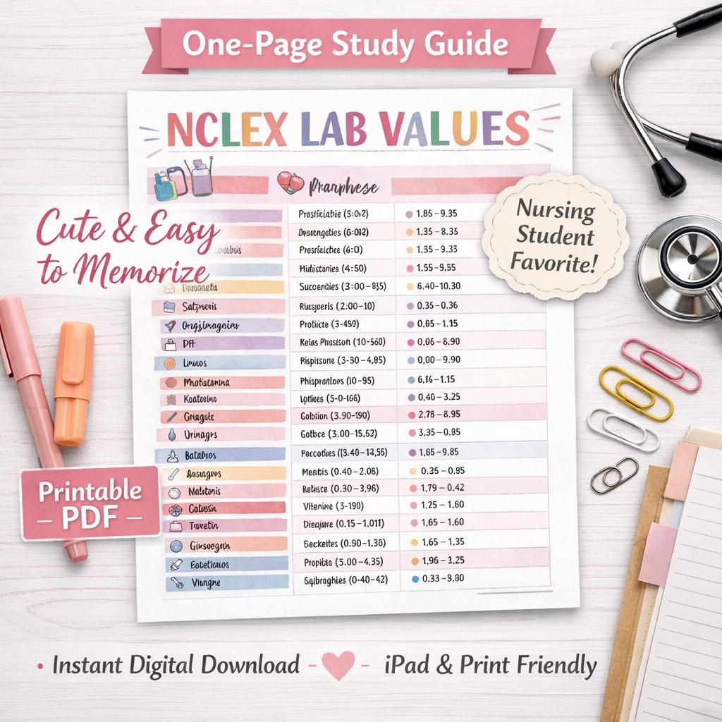 Nursing Lab Values Cheat Sheet – NCLEX Study Guide PDF - Etsy