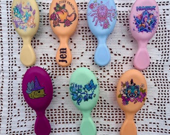 Personalized mini hair brush with mirror. 32+ designs to choose from! Mother’s Day, child birthday, coworker gift