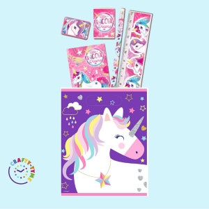 Unicorn Birthday Party Tableware, Plates, Cups, Napkins 32 Piece Bundle, 8 Guests 1 Prefilled Loot Bag