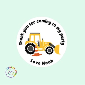 20 bedankt voor je komst naar mijn feeststickers | Gepersonaliseerde naam | Bouwfeest | Graaffeestje | Gepersonaliseerde graver-verjaardagsstickers