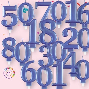 Metallic Blue Number Candle, Milestone 1st,13th,16th,18th,21st,30th,40th,50th,60th,70th,80th,90th,100th Birthday Candles, Blue Birthday
