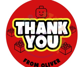 20 Thank You Brick Stickers | Custom Stickers | Building Party | Sweet Bag Stickers | Birthday