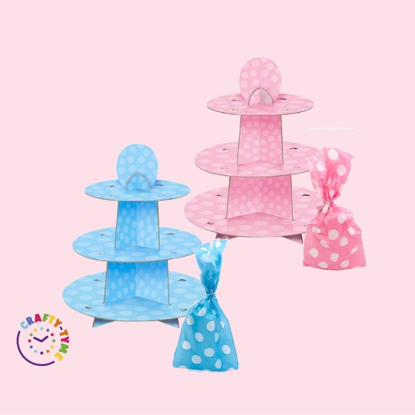 Blue Cupcake Stand, Baby Shower, Easter, Blue Birthday Theme, Dessert Stand, Cake Presentation, Pink, Blue Treat Bags with Ties