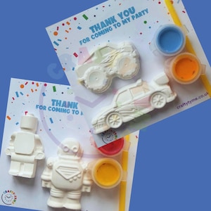 Kit de manualidades para pintar tus propias ruedas de camión monstruo / Regalo para bolsas de fiestas de cumpleaños / Kit de manualidades de figuras de ladrillos de robots y camiones de Cars