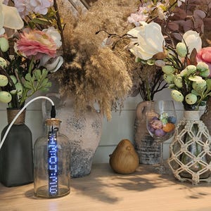 LED Clock in a Bottle - Handmade Digital Timepiece in Glass Jar - Rustic Tech Home Decor, USB Powered Desktop Clock Sci-fi Office