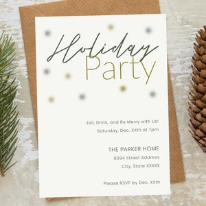 Holiday Party Invitation | Christmas Party | Green and Gold | Modern Invite | Editable Template PDF or JPEG Download