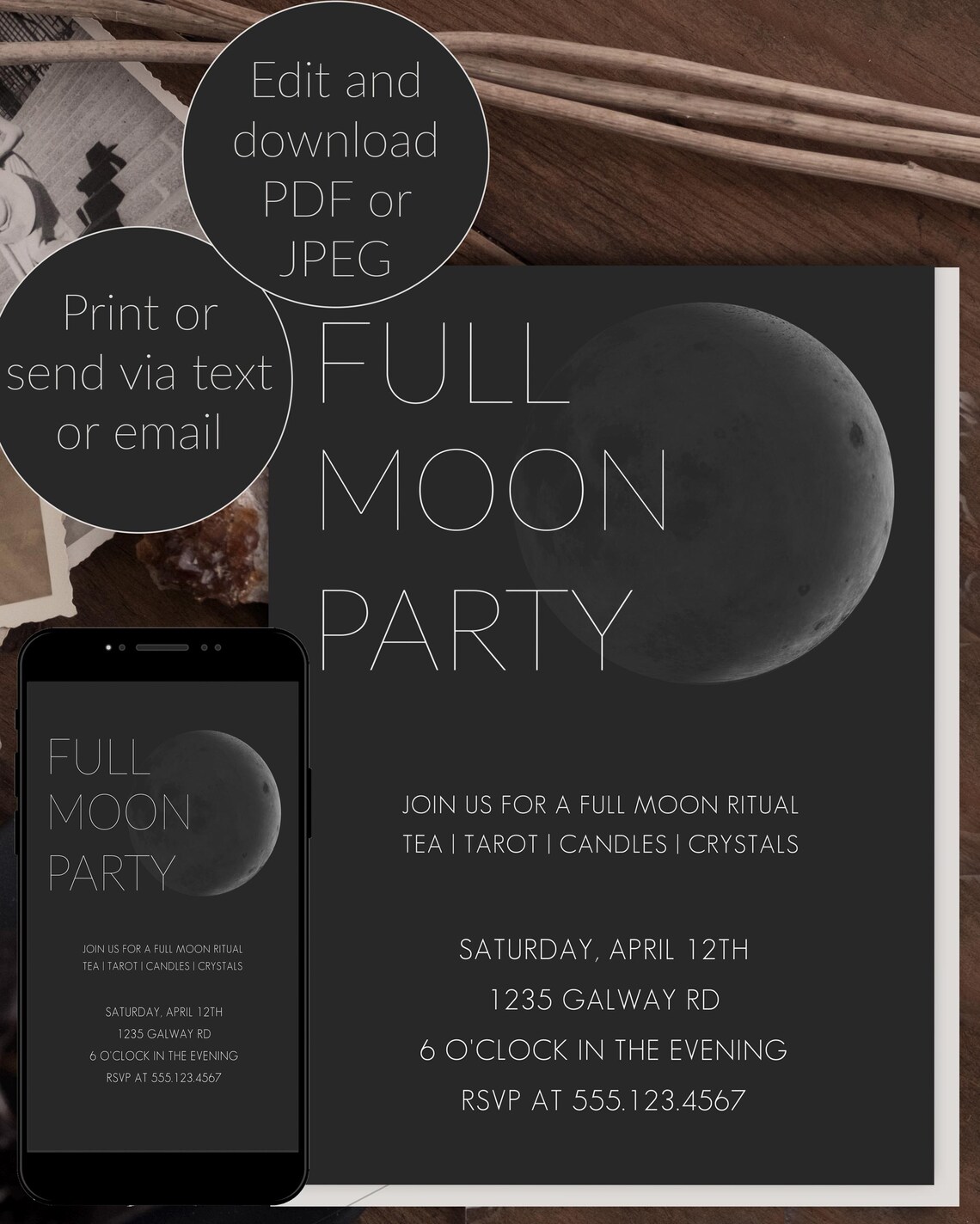 Full Moon Ritual Invitation Full Moon Party Invitation Template (PDF or JPEG) - Etsy