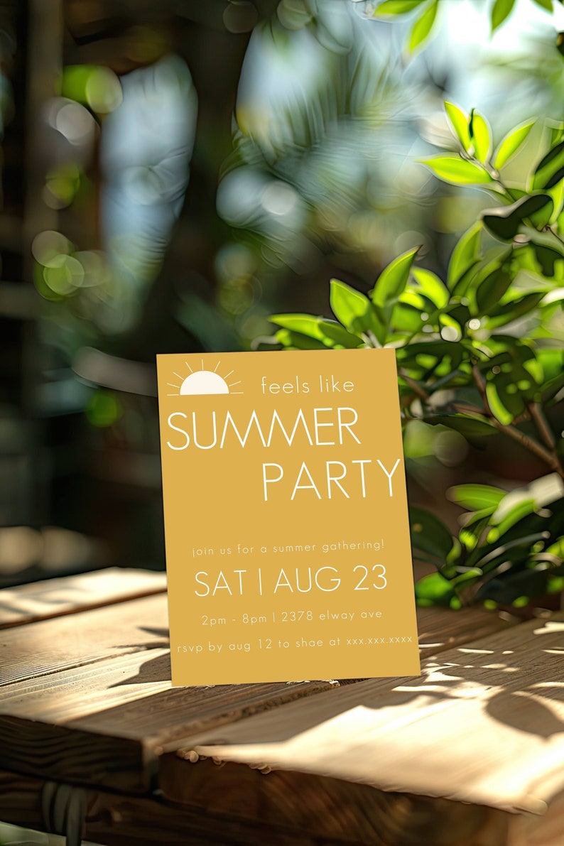 Minimalist Summer Party Invitation: Editable Template (PDF or JPEG) - Etsy