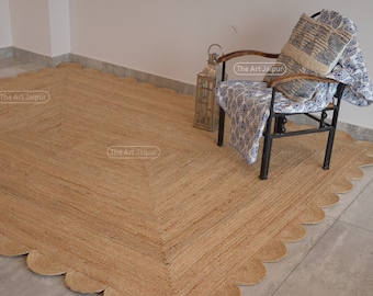 Scalloped Rug, Natural Jute Scalloped Rug, Jute Area Rug, Runner Rug, Boho Jute Rug, Scallop Edge Rug, Handwoven Rug, Custom  Rug