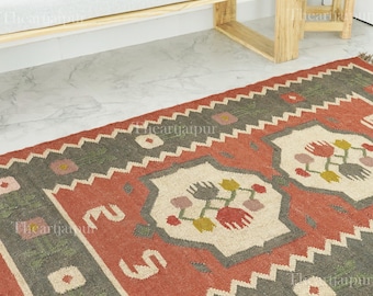 Alfombra de yute de lana natural, alfombra Kilim Dhurrie, alfombra, alfombra Kilim vintage, alfombra de yute Boho, alfombra de yute tradicional, alfombra de yute de tamaño personalizado,