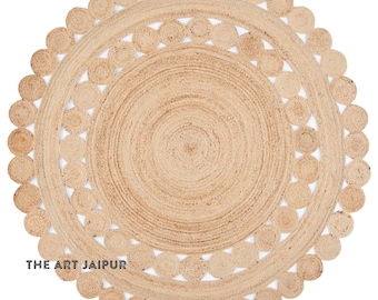 Benutzerdefinierte Größe Wohnkultur Handgefertigter runder Juteteppich Jute Teppich Hand geflochtener runder Teppich aus Jute Boho / Boho Teppich mit Rand