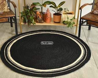 Jute-schwarze runde Teppiche, Boden-Juteteppiche für Wohnkultur, Kreisteppich für unter Esstisch, runder Teppich für Küche, Bereichsteppich für Wohnzimmer
