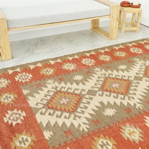Wool Jute Kilim For Living Room, Ecofriendly Natural Rug, Indian Dhurrie Rug, Vintage Flatweave Carpet, Bohemian Rug, Sustainable Area Rug