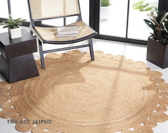 Handgewebter runder Juteteppich Natürlicher Juteteppich Designerteppich Rund Boho-Teppich Großer runder Teppich Geflochtener Juteteppich Kreisteppich Naturfaserteppich Individueller Teppich
