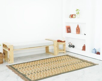 Handmade Wool Jute Rug, Traditional Indian Dhurrie, Southwestern Area Rug, Boho Decor