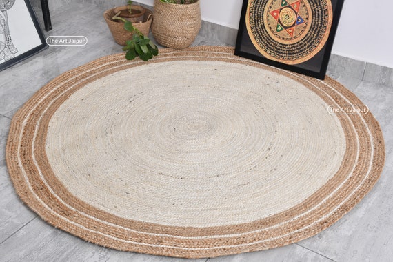 Natural Jute Round Rug,  Earth Friendly Rug, Sustainable Natural Fiber Rug, Handmade Braided Rug, Boho Decor Rug, Off White Jute Yoga Mat