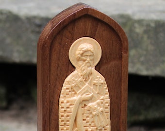 St. Cyprian icon, maple and walnut