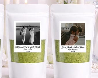 Custom Polaroid Matcha Favor Bags | Personalized Wedding Tea Favors