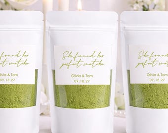 She Found Her Perfect Matcha Favor Bags, Personalized Matcha Wedding Favors, Bridal Shower Tea Party Favors, Custom Matcha Bag, Welcome Gift