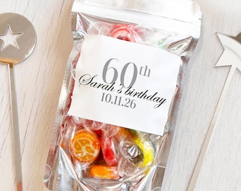 Personalized 60th Birthday Favor Bags, Milestone Treat Bags