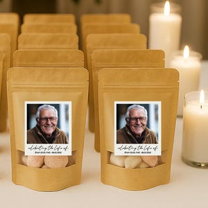 Celebration of Life Favor Bags, Funeral Favors, Memorial Candy Bags, Personalized Remembrance Gifts, Custom Treat Bag - STICKERS & BAGS ONLY