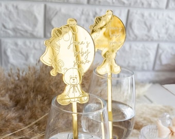 50 stuks gepersonaliseerde teddybeer acryl roerstaafjes - decoratie babyshower