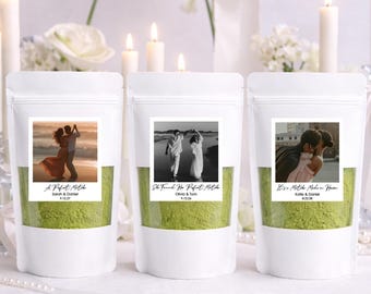 Vintage Polaroid Style Matcha Favor Bags | Custom Photo Wedding Favors | Personalized Matcha Tea Favors