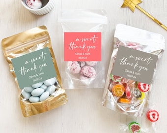 A Sweet Thank You Stickers and Bags, Wedding Favor Bags, Personalized Favor Bags and Stickers, Thank You Favors, Resealable Stand-up Pouches