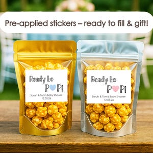 50 pcs Ready to Pop Baby Shower Popcorn Favor Bags – Personalized Treat Pouches for Guests, About to Pop Party Bags – Baby Shower Treat Bags