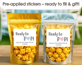 50 pcs Personalized Popcorn Baby Shower Favor Bags: Ready to Pop Treat Pouches