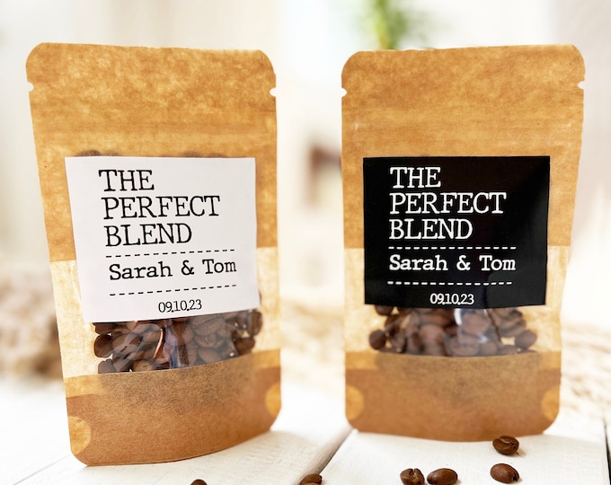 Featured listing image: The Perfect Blend Coffee Wedding Favor Bags, Bridal Shower Favors, Coffee Favor, Resealable Coffee Pouch, Personalized Wedding Favor