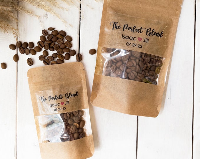 Featured listing image: 40 PCS Personalized Favors Coffee Bags, Wedding Favors For Guests in Bulk,  The Perfect Blend, Bridal Shower Favors, Resealable Coffee Bags