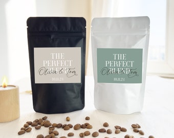 The Perfect Blend Coffee Favor Sticker and Bag, Personalized Wedding Favor Bags, Bridal Shower, Coffee Favor Bags, Resealable Stand-up Pouch