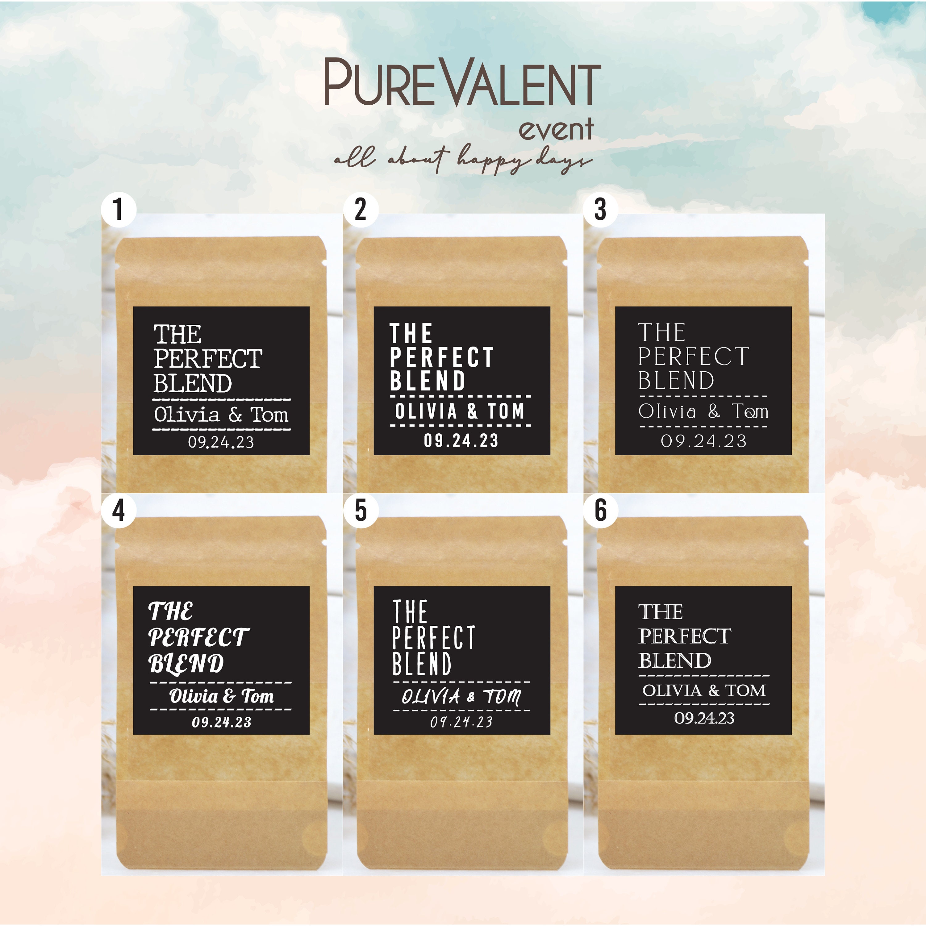 50 PCS Personalized Favors Coffee Bags, Wedding Favors diy,  The Perfect Blend, Bridal Shower Favors, Resealable Coffee Bags