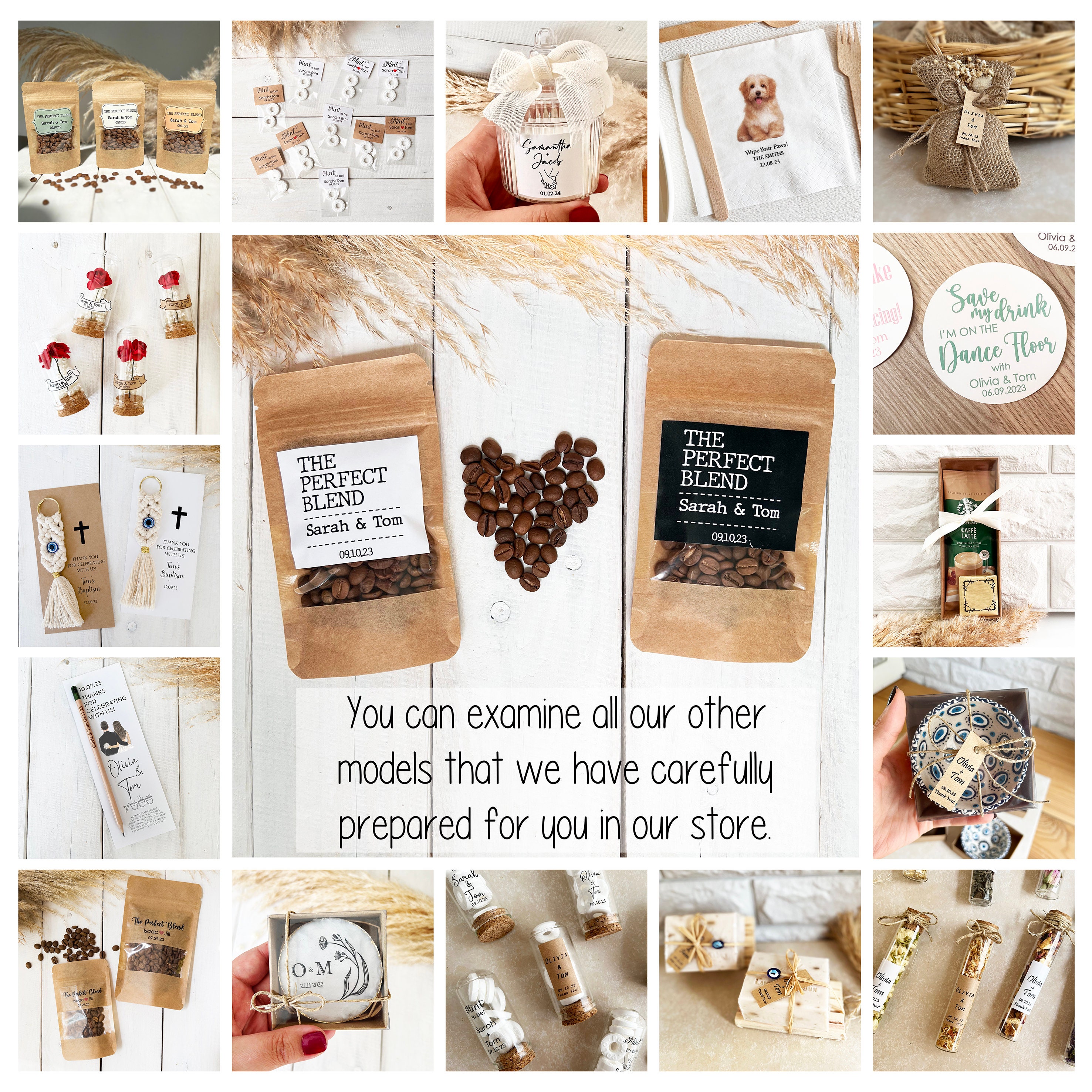 50 PCS Personalized Favors Coffee Bags, Wedding Favors diy,  The Perfect Blend, Bridal Shower Favors, Resealable Coffee Bags