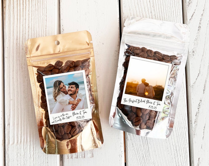 Featured listing image: The Perfect Blend Coffee Wedding Favor Bags, Bridal Shower Favors, Coffee Favor, Resealable Coffee Pouch, Personalized Wedding Favor photo