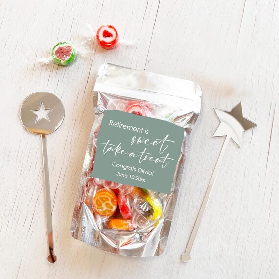 Personalized Retirement Party Favor Bags, Custom Treat Stickers