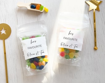His Favorite Her Favorite Our Favorite Labels and Bags, Wedding Favor, Bridal Shower, Bags and Stickers, Resealable Stand-up Candy Pouches