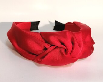 15 mm Thick Satin Headbands Crimson Red
